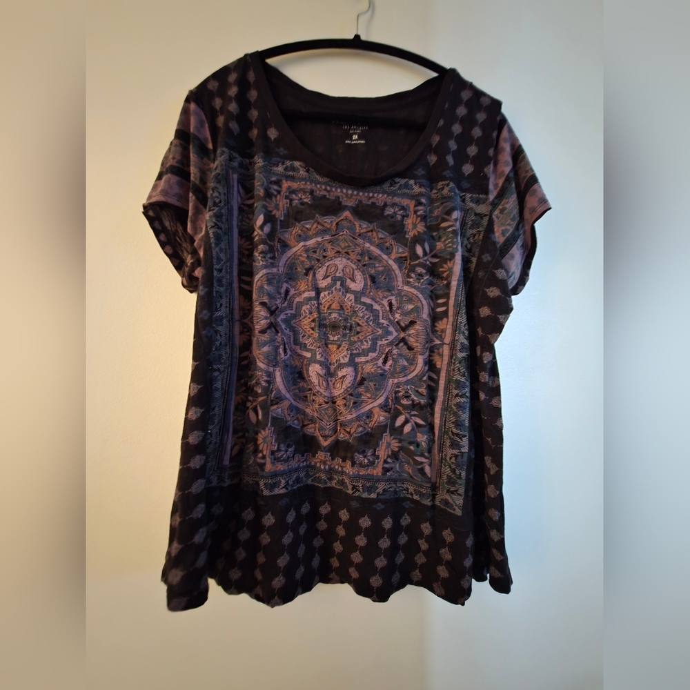 Lucky Brand Black and Purple Short Sleeve Top
